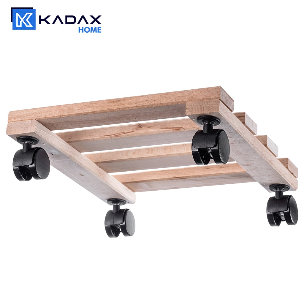 Supporto per vaso da fiori KADAX, fioriera in legno su ruote, piattaforma quadrata 30 cm