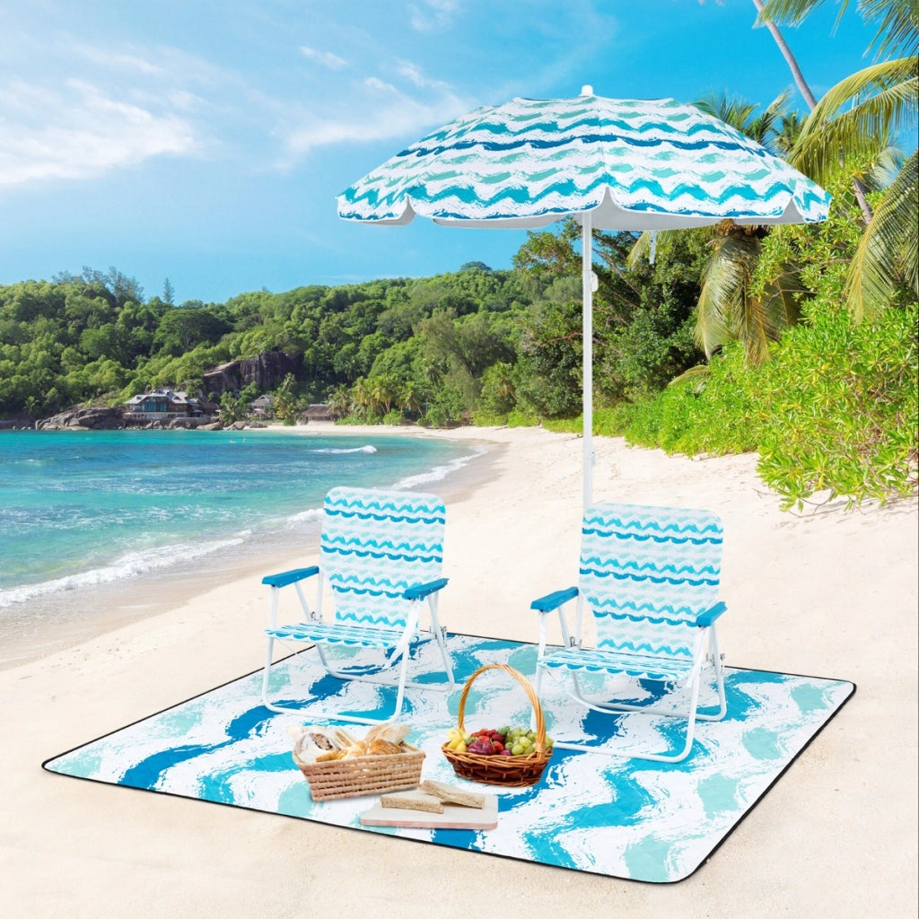 Parasole portatile per esterni con meccanismo di inclinazione borsa da trasporto-Set da spiaggia di 4 pezzi con ombrellone Blu