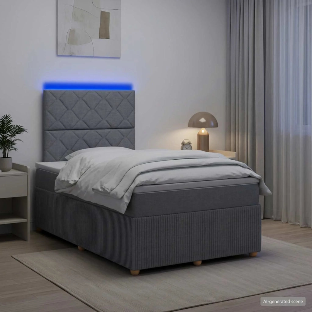 Letto Box Spring LED con Materasso Grigio Chiaro 120 x 190 cm 3455818