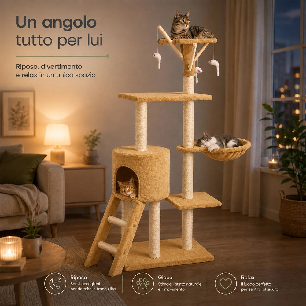 Tiragraffi per Gatti Albero Sisal Parco Giochi Gioco x Gatto Tira Graffi Beige
