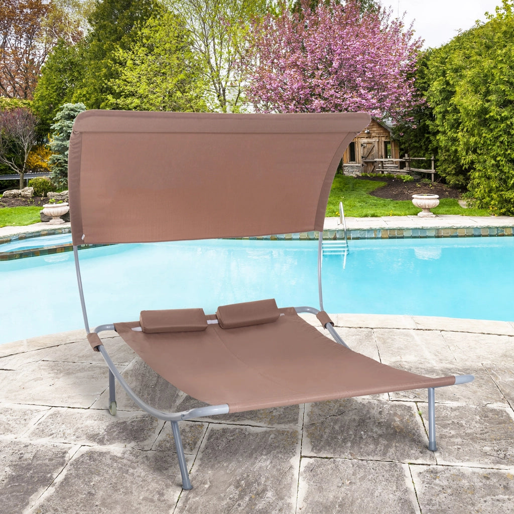 Letto da Giardino 2 Posti con Tetto Regolabile ¨C Zephmum ¨C Acero Epoxy Poliestere Marrone Scuro