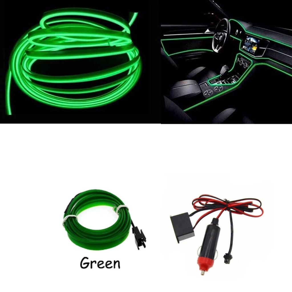 STRISCIA INTERNI LUCE AUTO FIBRA OTTICA 12V DECORAZIONE FILO 3MT VERDE 46
