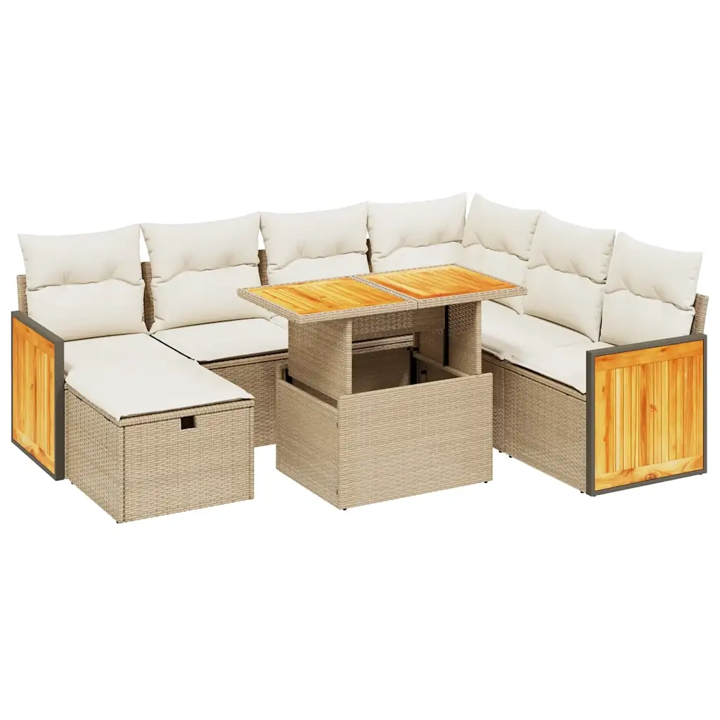 Set Divano da Giardino 8 pz con Cuscini Beige in Polyrattan