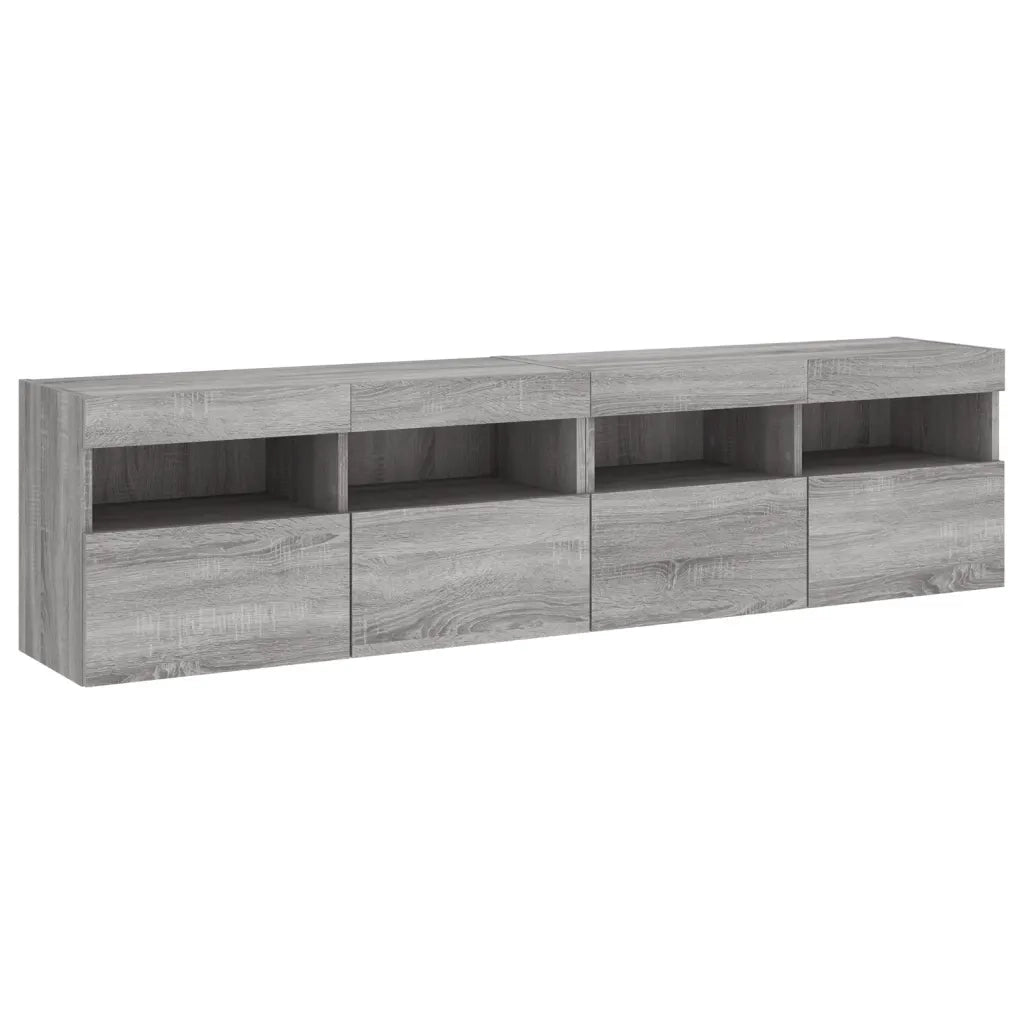 vidaXL Mobili TV a Parete con Luci LED 2pz Grigio Sonoma 80x30x40 cm