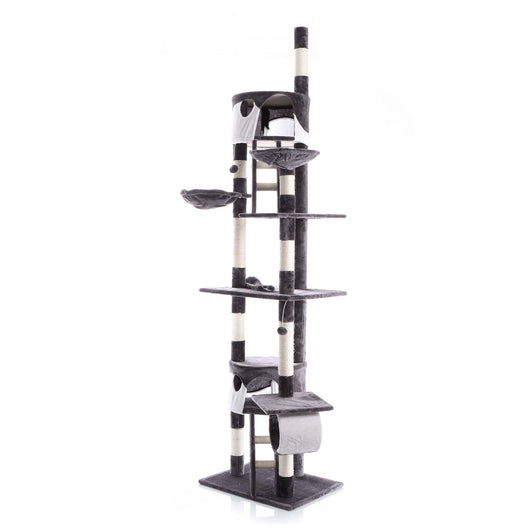 Albero tiragraffi 240-260 cm grigio/bianco Modello a soffitto Con sisal nicchie e amache