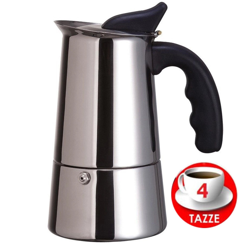 Trade Shop - Moka Espresso Maker Caffettiera Macchinetta Caffe' Caffè 4 Tazze Acciaio Inox -