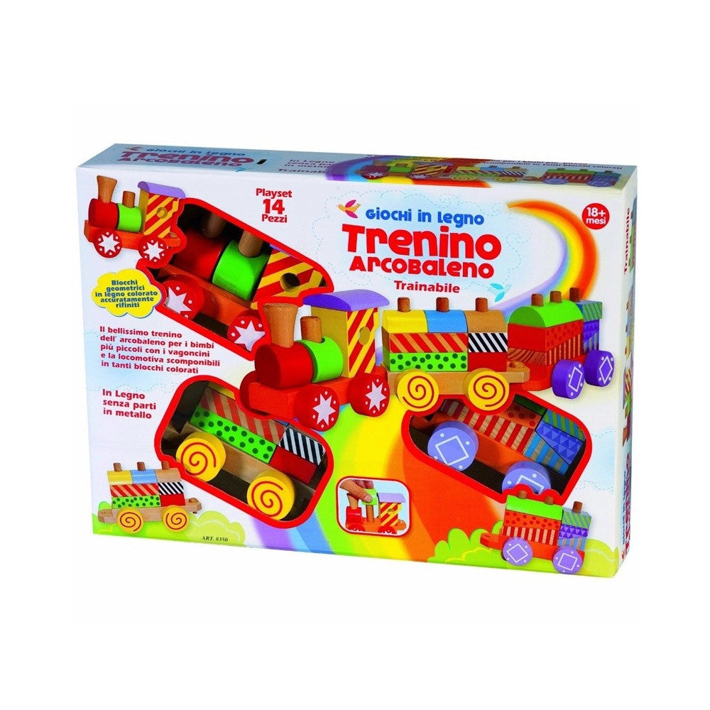 Trade Shop - Trenino Didattico In Legno Prima Infanzia Trenino Arcobaleno 14 Pz. Playset -