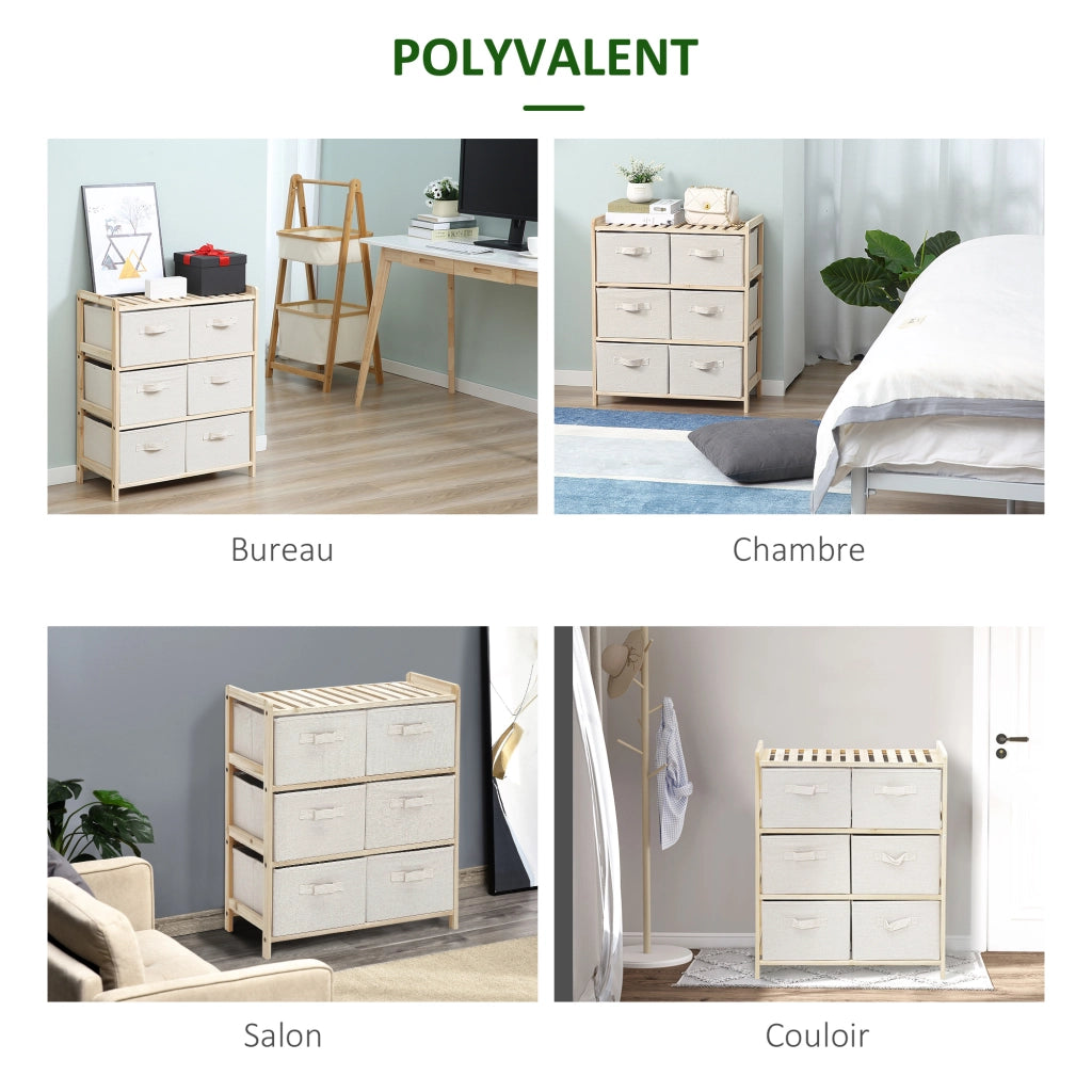 Cassettiera con 4 cassetti in tessuto lino ¨C zephmum ¨C 59x28x50 cm legno naturale beige