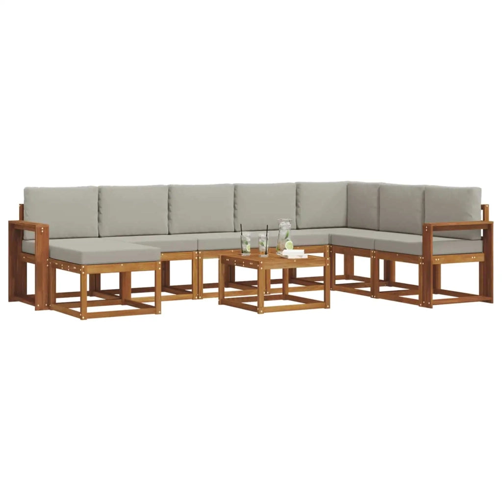 Set di divani da esterno 9 pcs Grigio Naturale e Chiaro