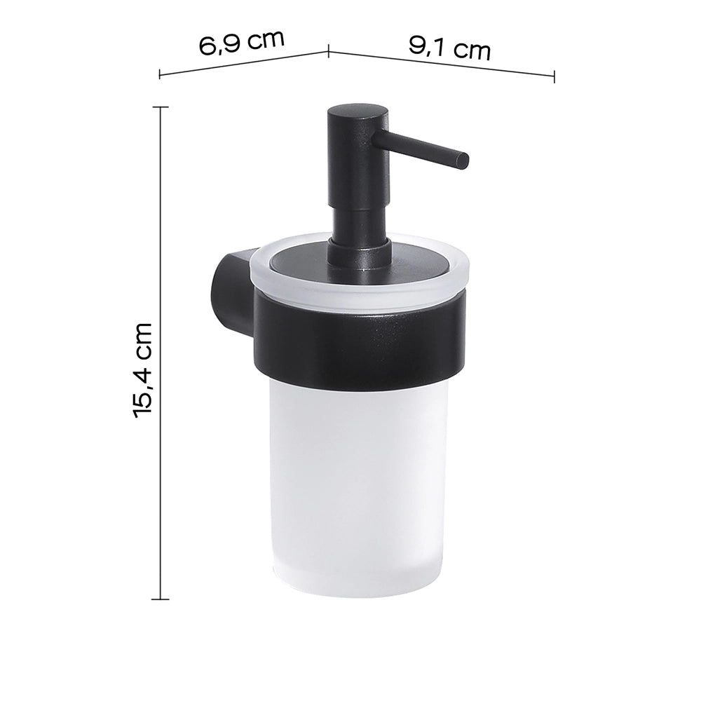 Dispenser dosasapone a muro Gedy in vetro satinato e ottone nero opaco | Pirenei