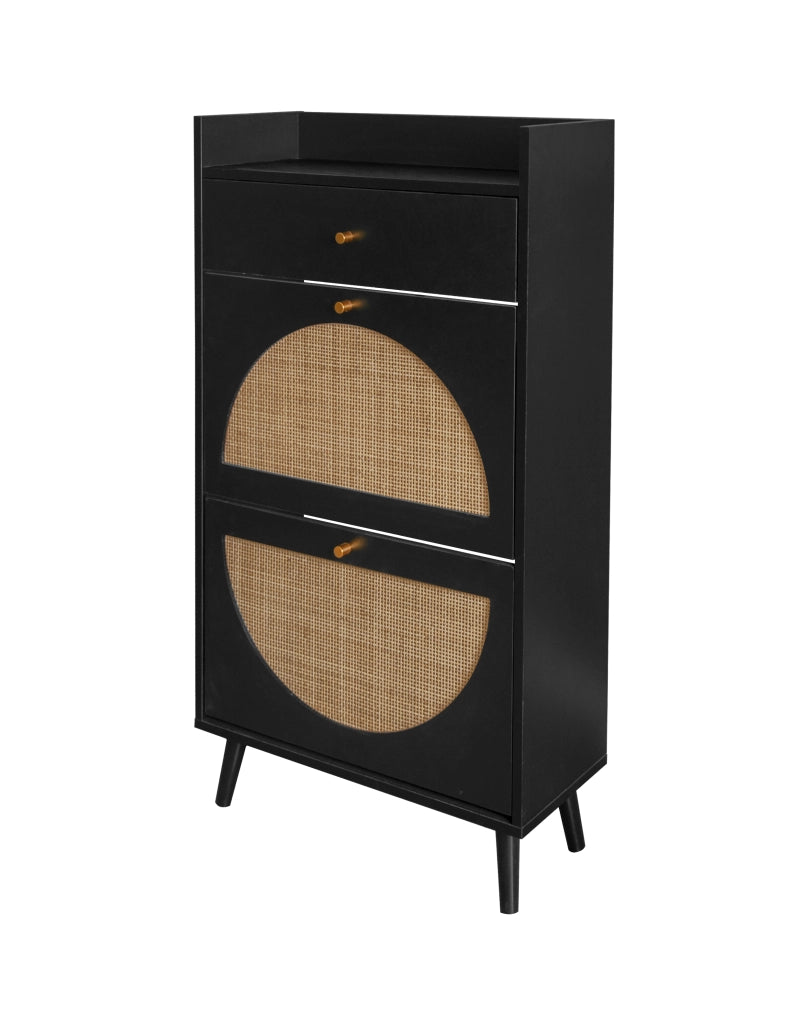 Scarpiera 2 Ante e Cassetto ¨C Xylo ¨C Nero, Effetto Rattan, 60 cm