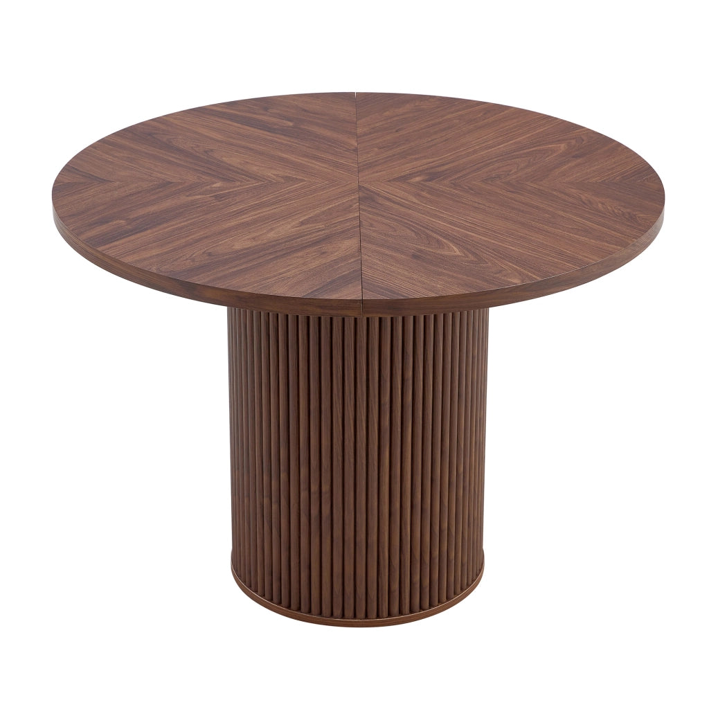 Tavolo da pranzo - rotondo MDF - 4 segmenti effetto noce - Ø100 cm - per 4-6 persone - gambe cilindriche
