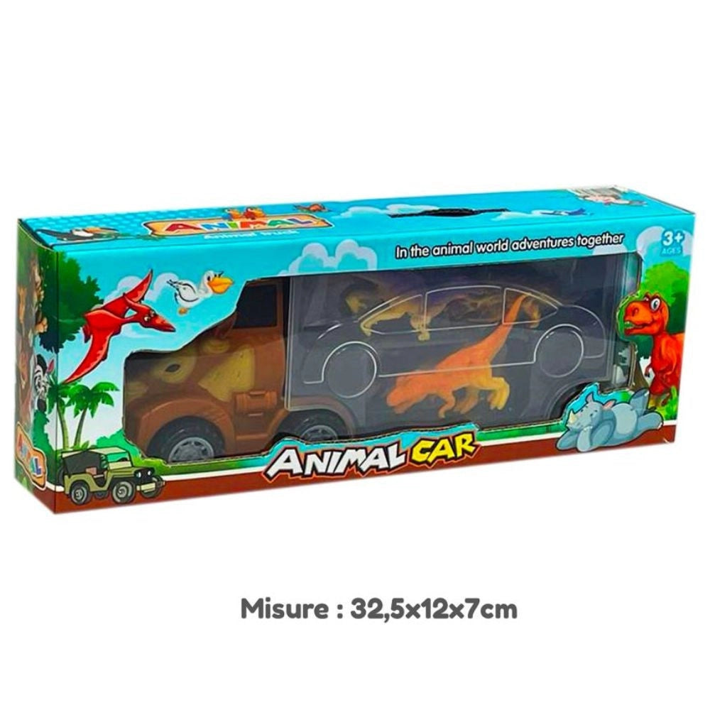 Trade Shop - Camion Veicolo Con Dinosauri Giocattolo Di Avventura Per Bambini 3+ 32,5x12x7 Cm -
