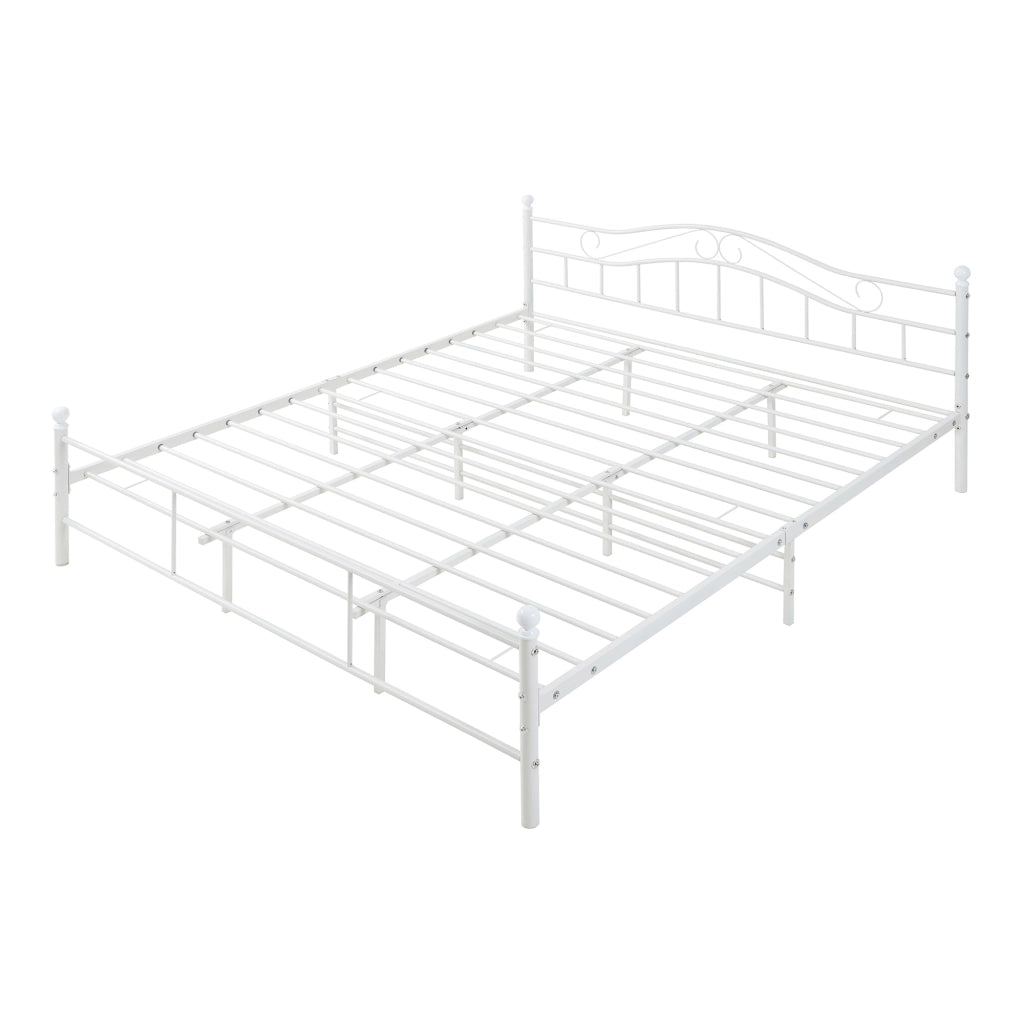 Letto Doppio Florenz in Acciaio con Testiera Alta Decorativa 180 x 200 cm Bianco [en.casa]