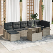 Set di divani da giardino da 8 pezzi con cuscini grigio chiaro in polyrattan