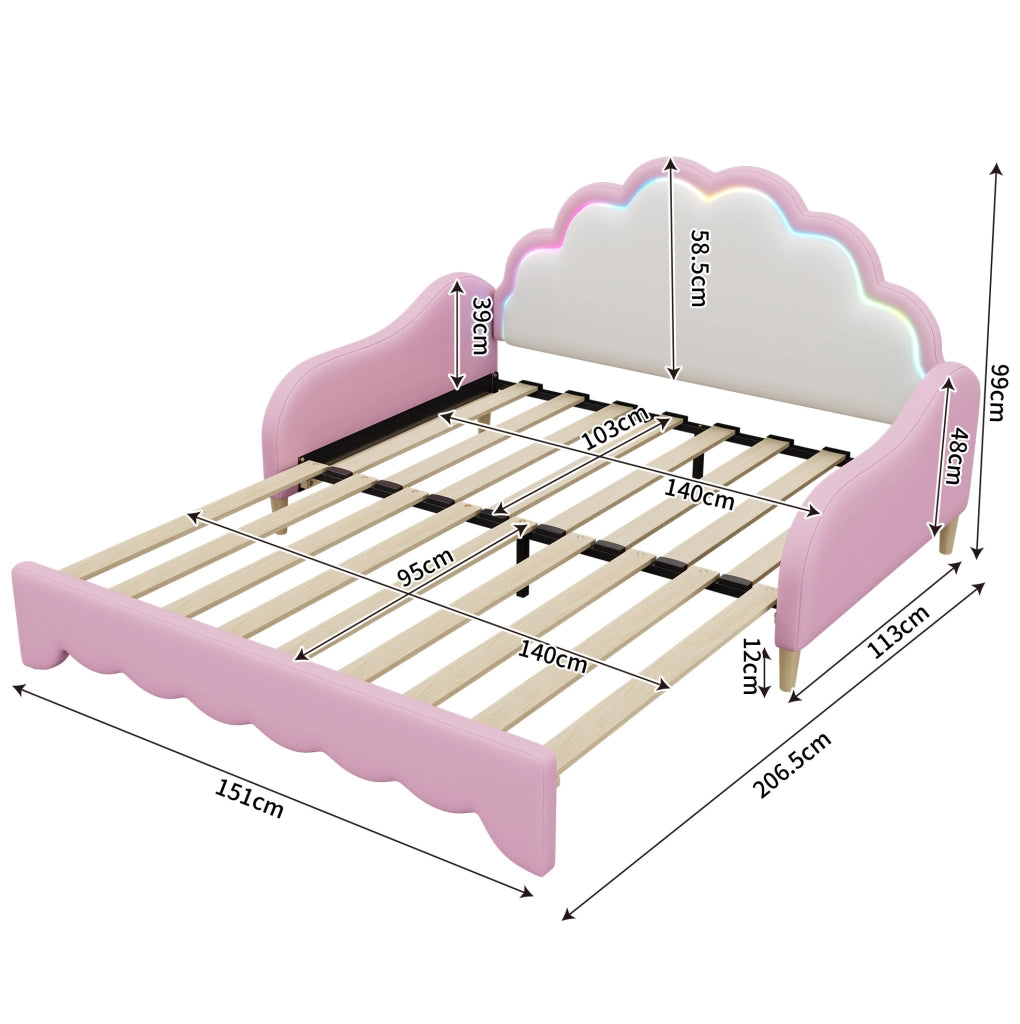 Letto divano 140x200 cm rosa con LED integrato e struttura in PU e MDF