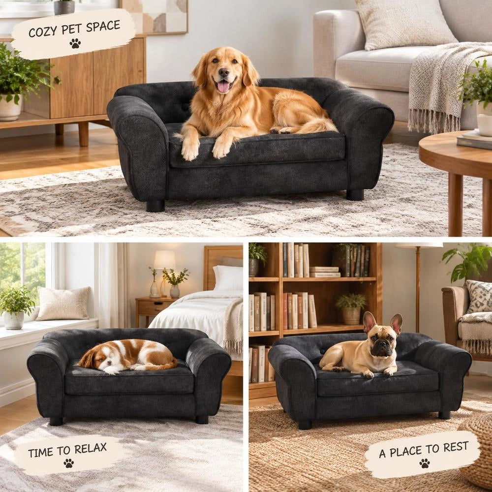 Black Plush Dog Sofa, 72x45x30 Cm