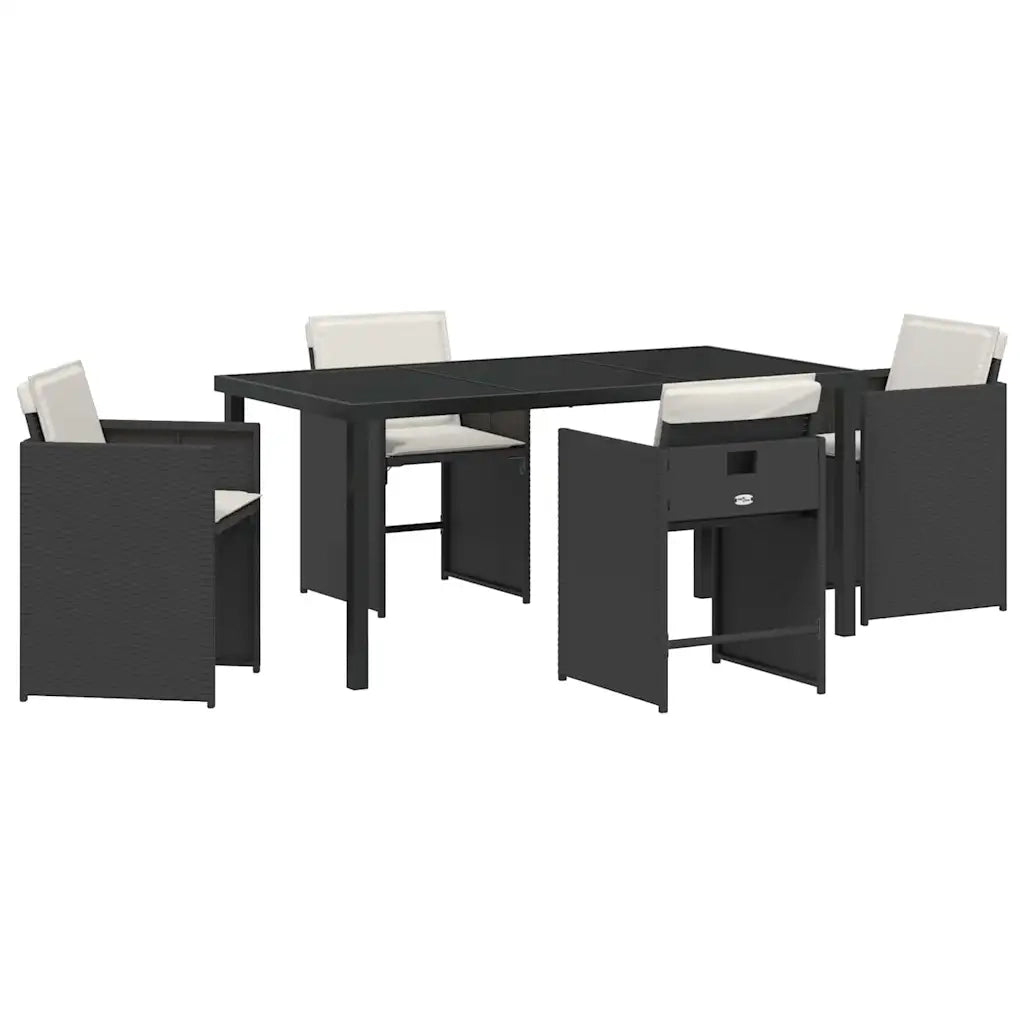Set da Pranzo per Giardino 5 pcs Nero polyrattan