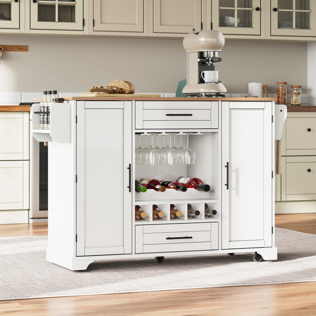 Carrello da Cucina con 2 Ante; 2 Cassetti; Piano Ribaltabile; Portabottiglie e Portasciugamani; 138x45(70)x92 cm