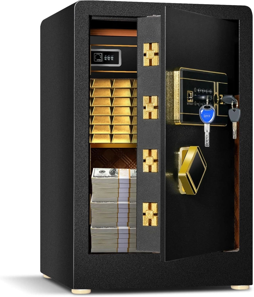 COSTWAY Cassetta di Sicurezza, Cassaforte di Sicurezza con Tastiera Digitale e Serratura a Chiave, in Acciaio con Ripiano Rimovibile, 35,5x38x59 cm