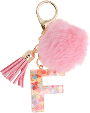 Sostituto di chiave con pallina in pelle - Sostituto di chiave per bambine - Sostituto di chiave con iniziali - Resina biodegradabile - Lunghezza 11 cm - Robusto e carino - Sostituto di chiave a forma di anello