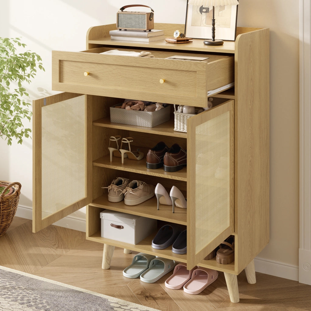 Scarpiera moderna con 2 ante, 1 cassetto e ripiani regolabili, 80 ¡Á 105 ¡Á 35 cm, Light Oak