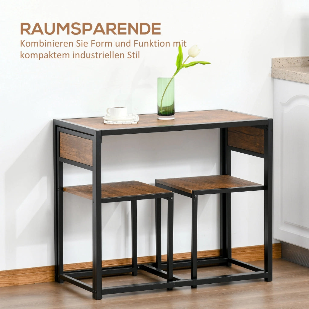 Tavolo da pranzo in MDF con 2 sedie, set compatto in stile industriale per piccoli spazi, naturale