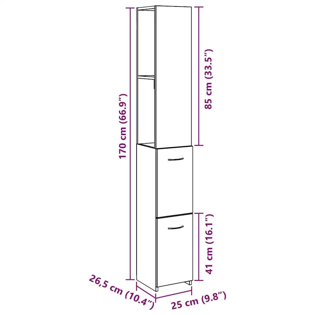 Mobile da Bagno Legno Antico 25x25x170 cm in Truciolato