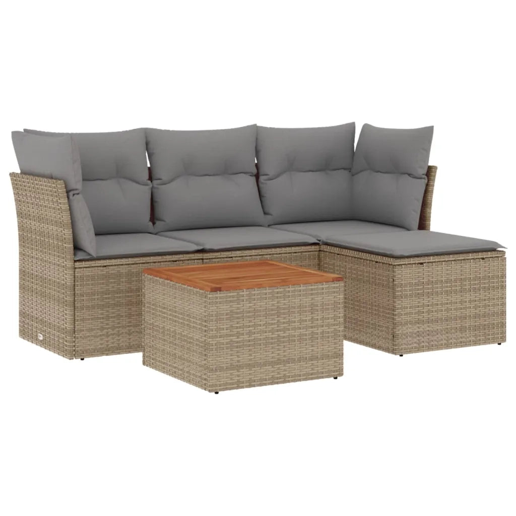 Set Divano da Giardino 5 pz con Cuscini-Sofa da Giardino-Divanetto da esterno Beige Misto Polyrattan 123295