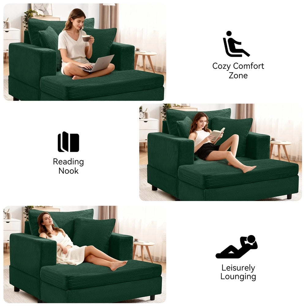 Dormeuse con poggiapiedi e spazio contenitore ¨C Minimal ¨C Verde smeraldo velluto con cuscini