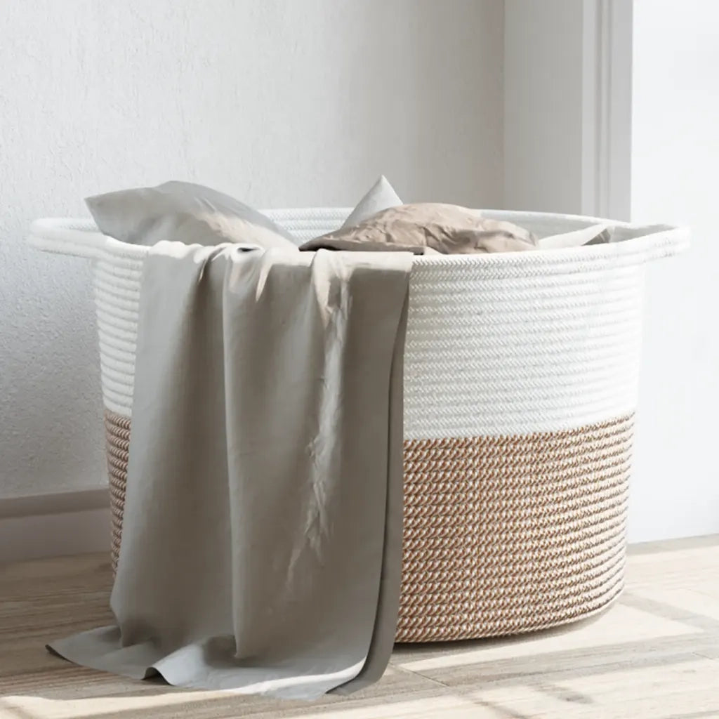 Cesto per Biancheria Marrone e Bianco ?55x36 cm in Cotone CFW7675899