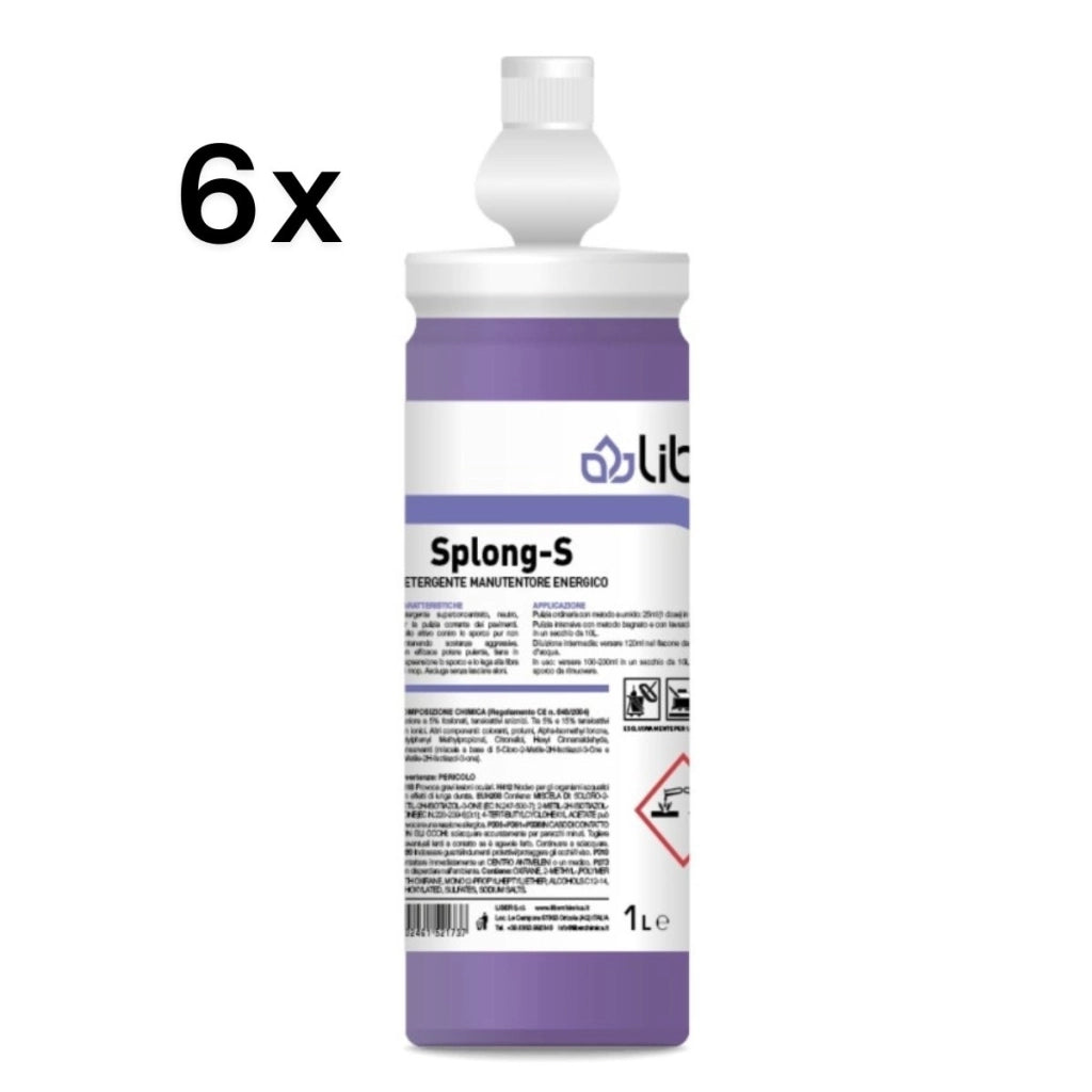 Splong-S 6 Pezzi x 1 L, Detergente Pavimenti Energico Manutenzione Quotidiana | Liber