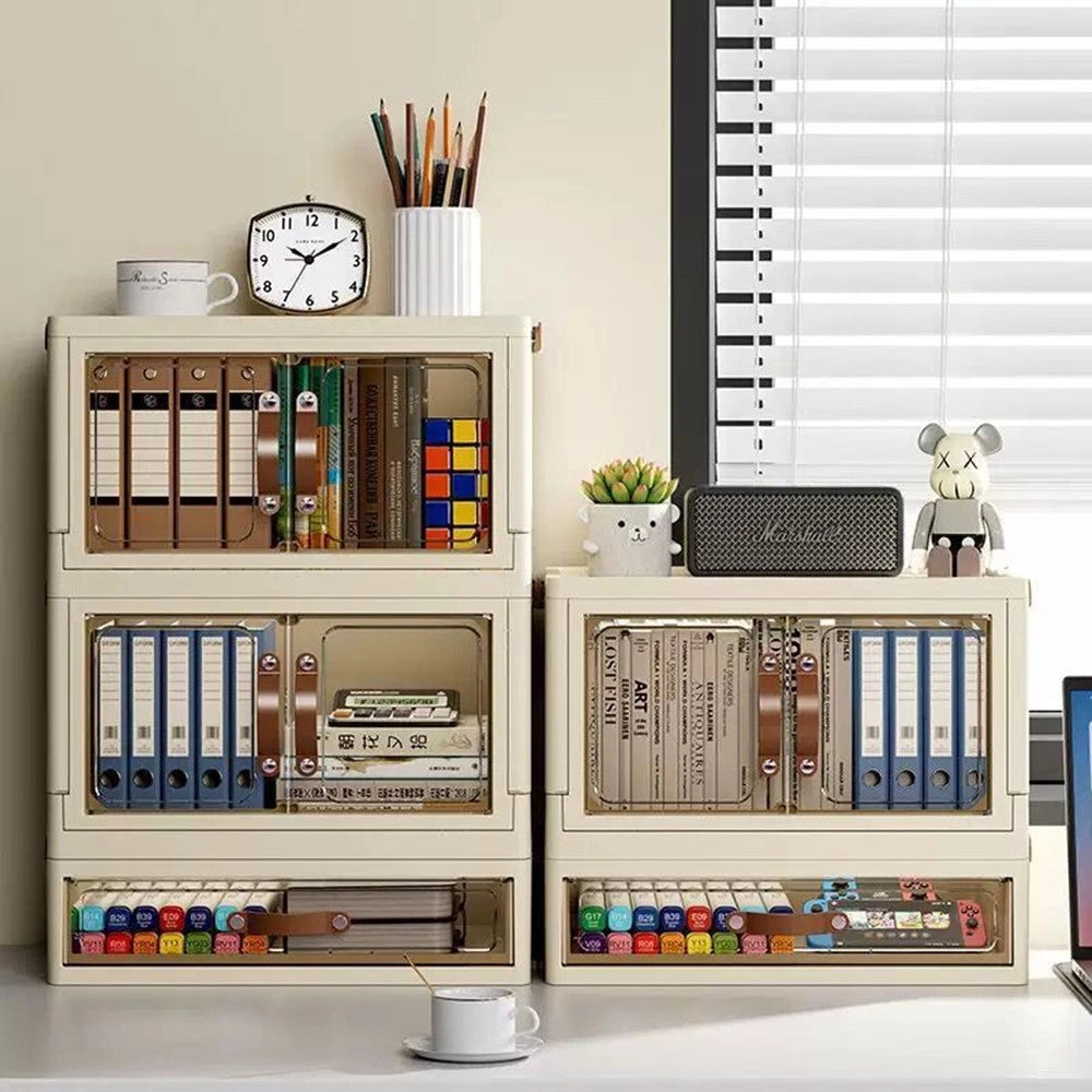 Trade Shop - Mobiletto Organizer Pieghevole A 2 Ripiani Con Cassetto Armadietto Da Scrivania Camera -