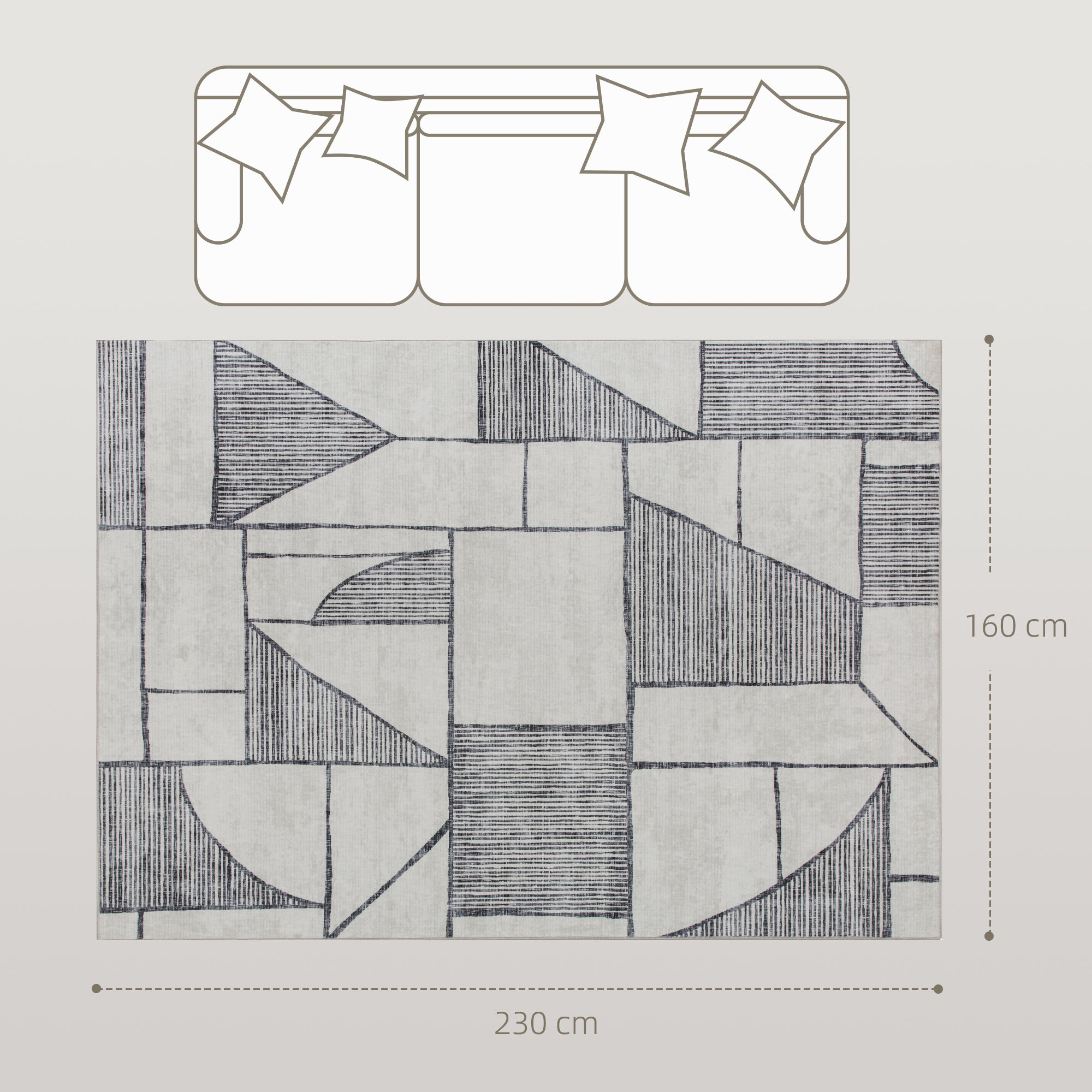 Tappeto Moderno Antiscivolo 230x160x0,7 cm Linee Geometriche in Poliestere Grigio