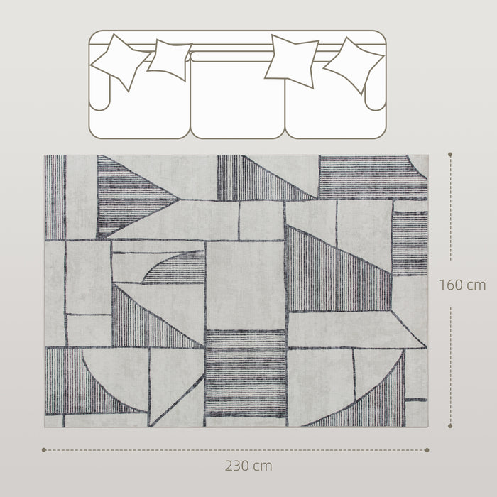 Tappeto Moderno Antiscivolo 230x160x0,7 cm Linee Geometriche in Poliestere Grigio