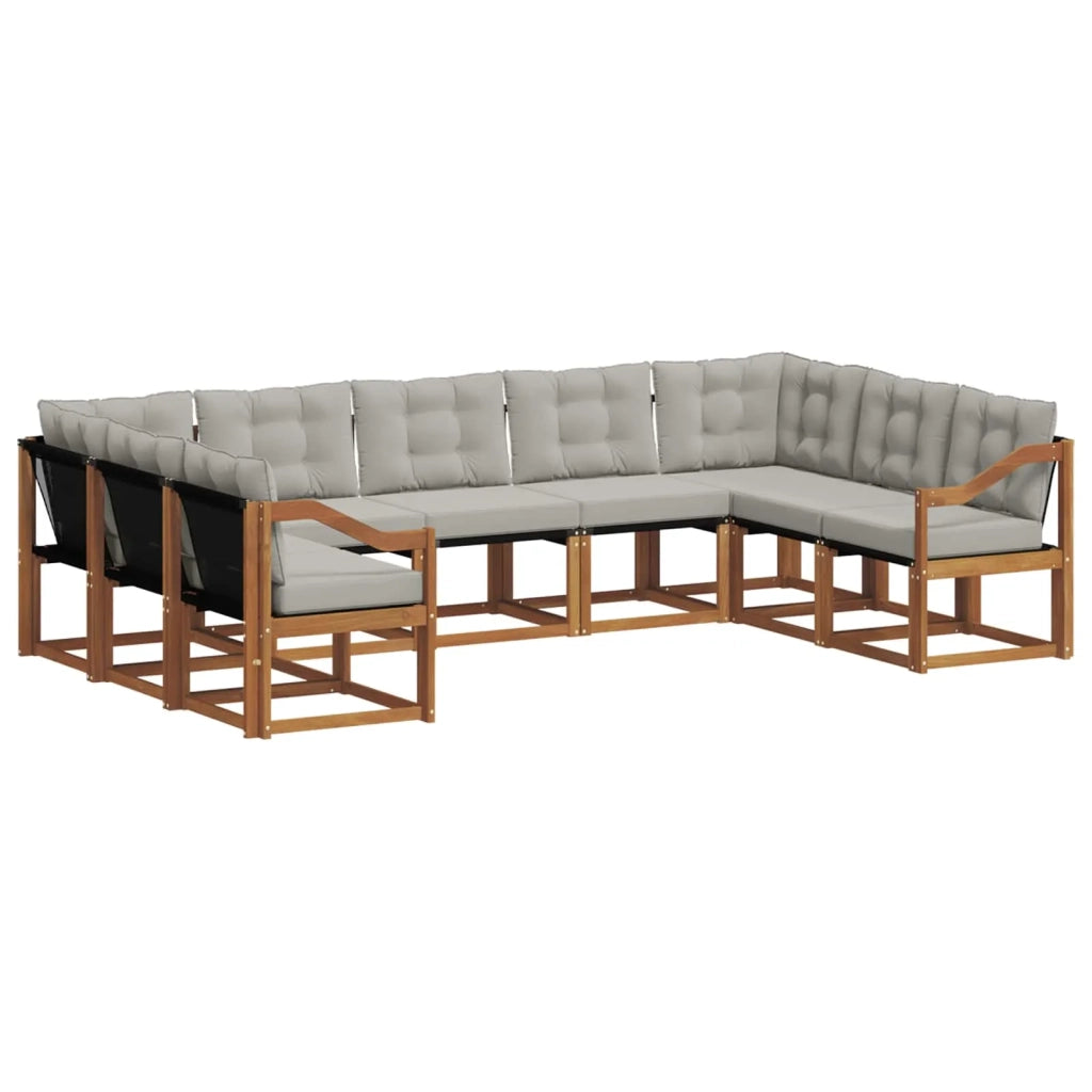 Set di divani da esterno 9 pcs Grigio Naturale e Chiaro