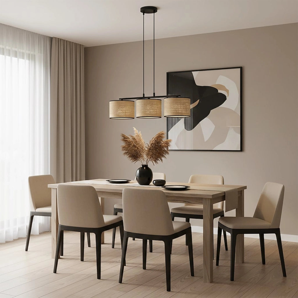 Lampada a sospensione Eco in acciaio nero e rattan