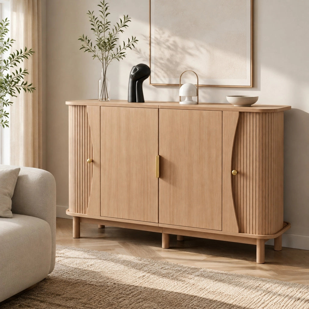 Credenza con ante scorrevoli e angoli arrotondati, 140 x 40 x 88 cm