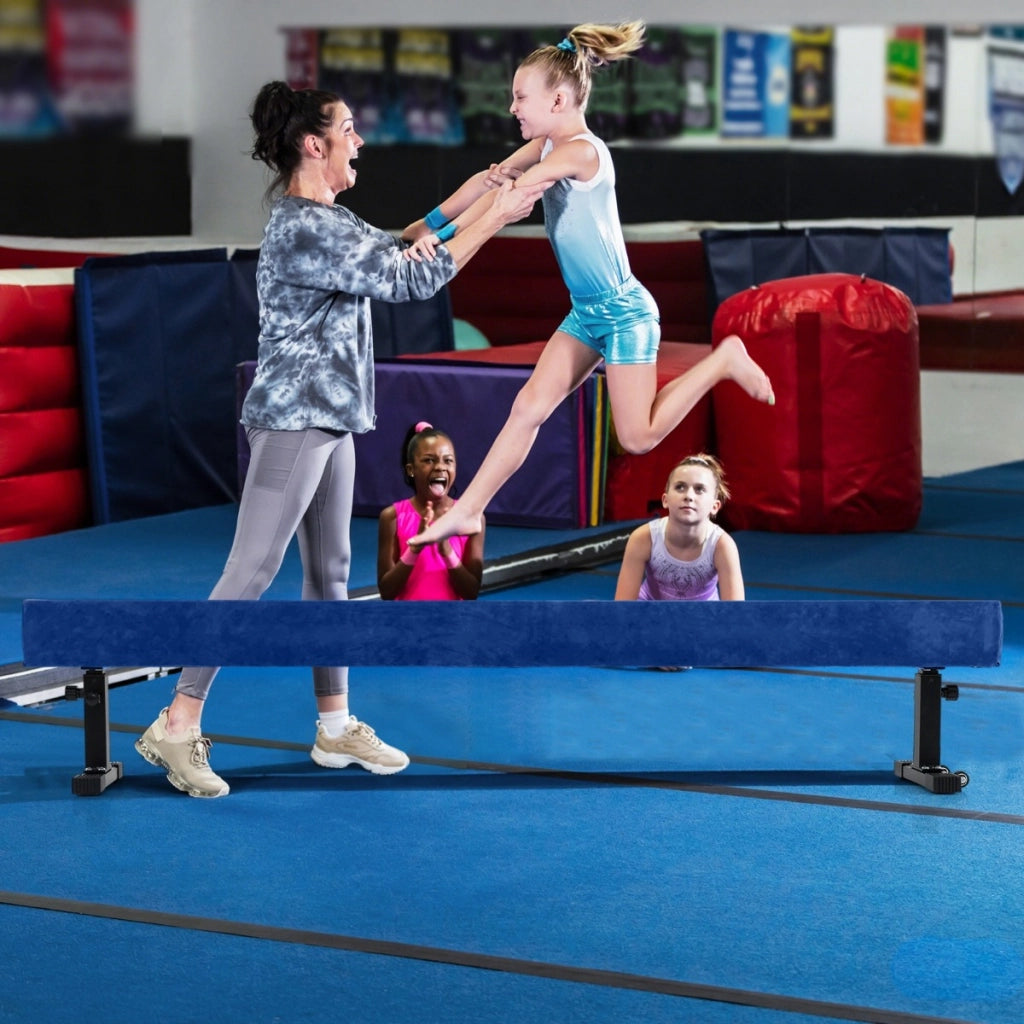 Trave di equilibrio regolabile con 3 altezze per principianti e professionisti, Attrezzatura per allenamento a casa Blu-Sbarre e travi da ginnastica