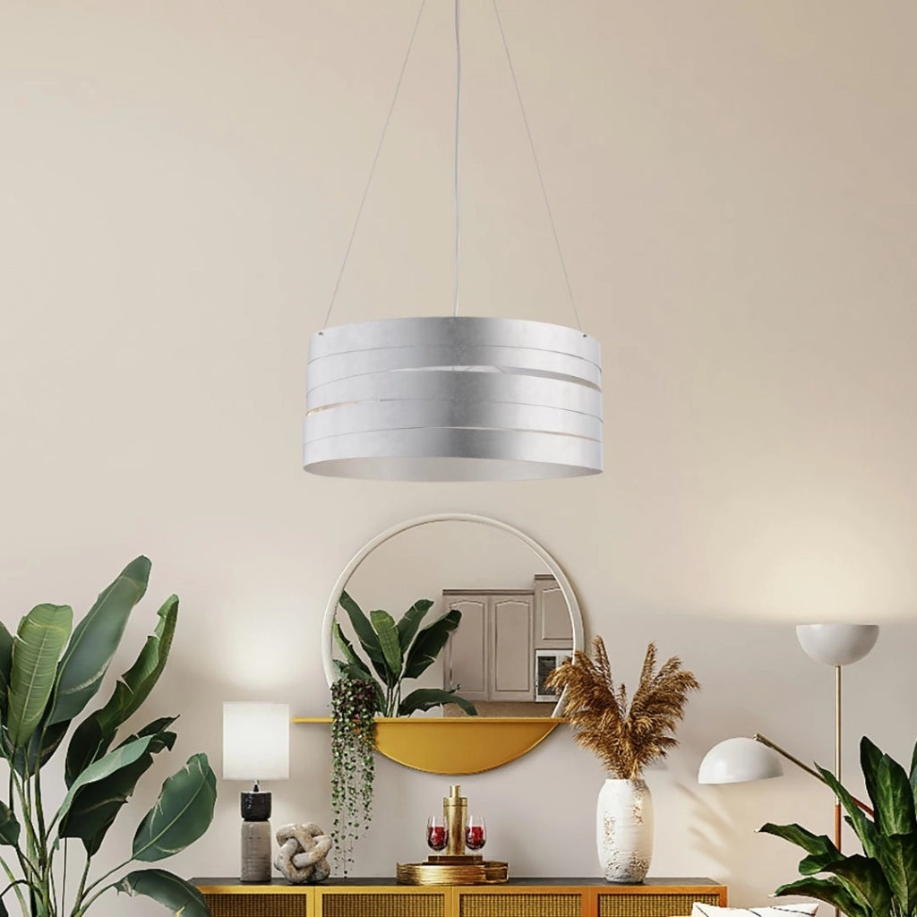 Sospensione Moderna 3 Luci Mambo Fasce Circolari Ferro Argento