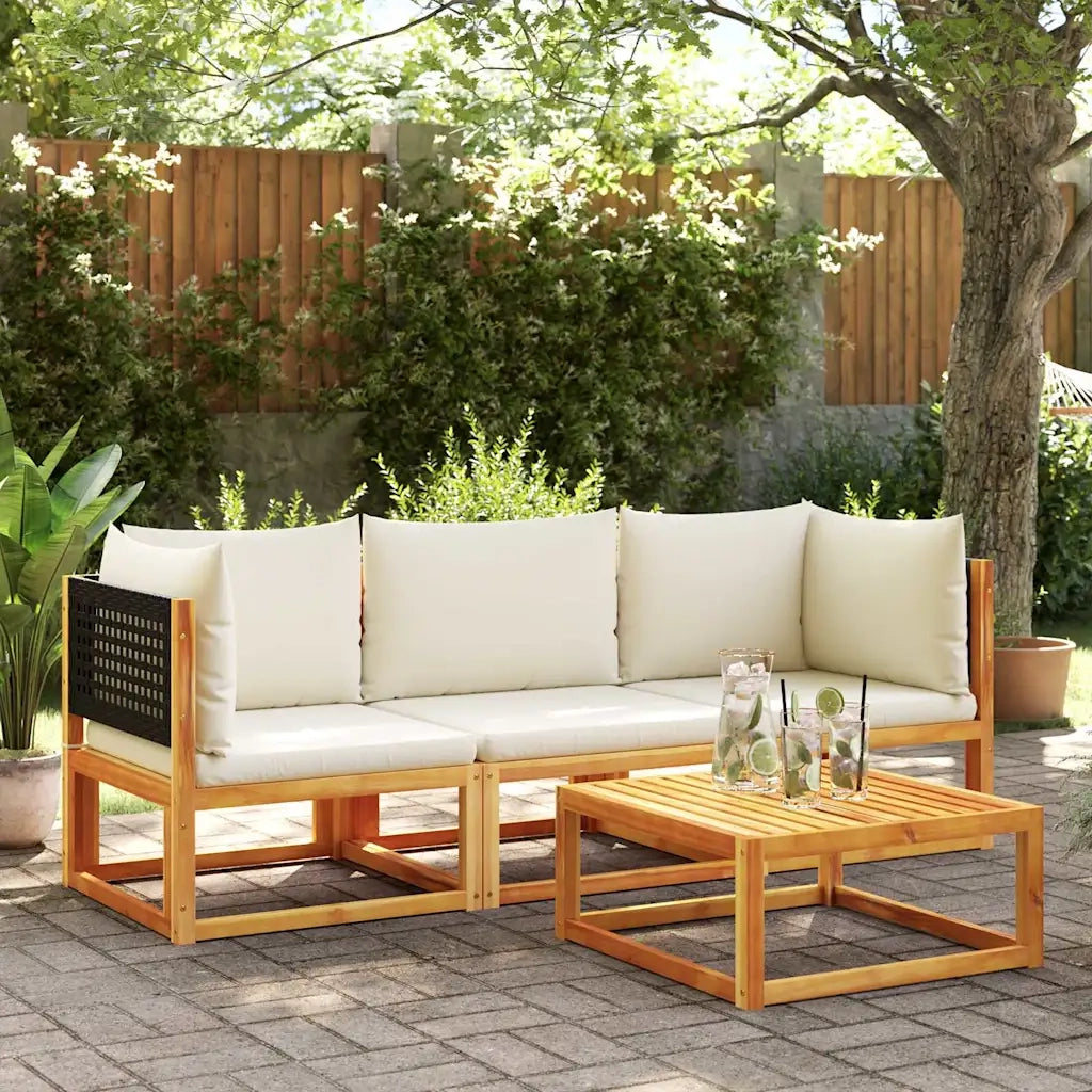 Divano da giardino angolare con cuscini in legno di acacia e rattan 4008168