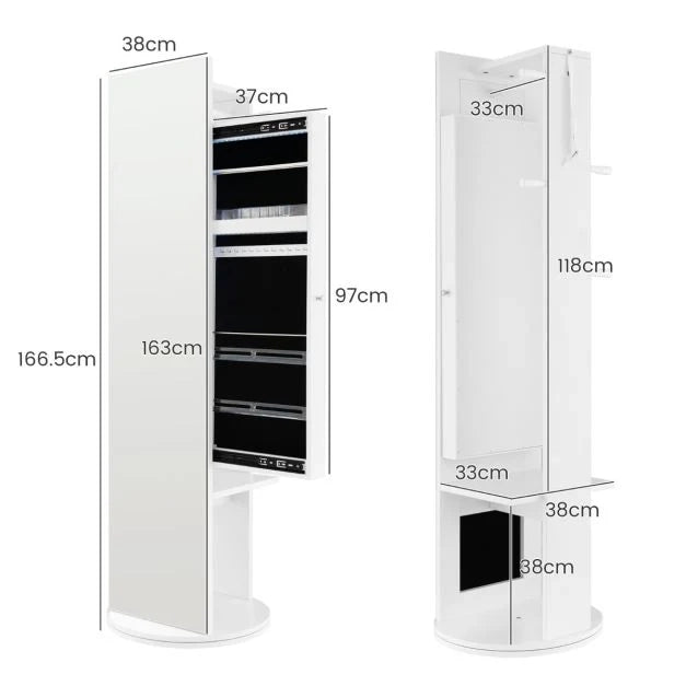 Mobile portagioie girevole 50 x 50 x 166,5 cm con specchio e luci LED spazio di archiviazione ottimizzato stile moderno in MDF bianco 20_0009914