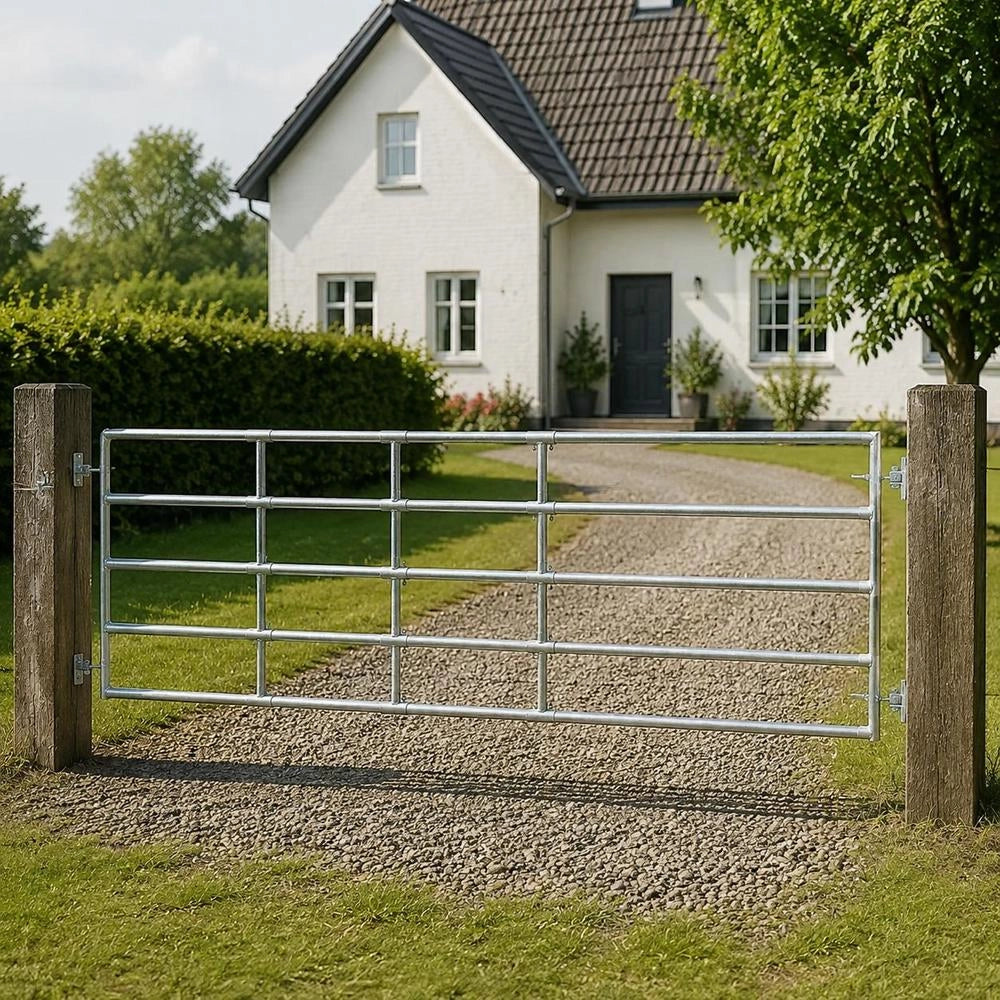 5-pipe Pasture Gate Steel (150-400)x90 Cm Silver