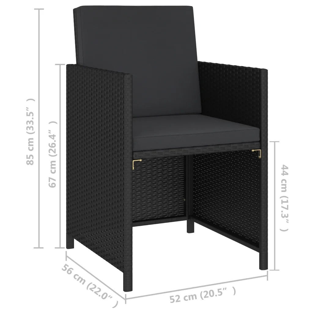 Set da Pranzo da Giardino 6 pz con Cuscini in Polyrattan Nero  cod mxl 37781