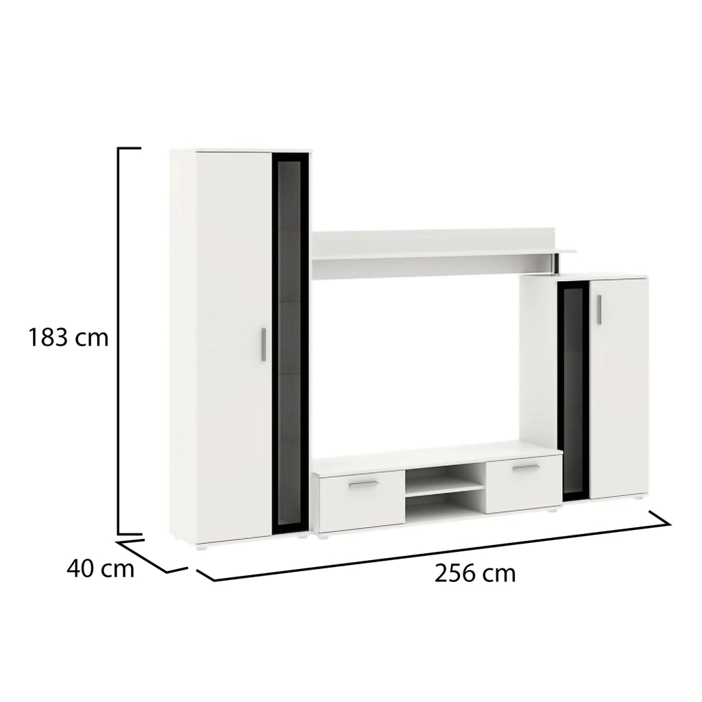 Mobile Soggiorno Linafa, Parete Attrezzata Modulabile, Bianco