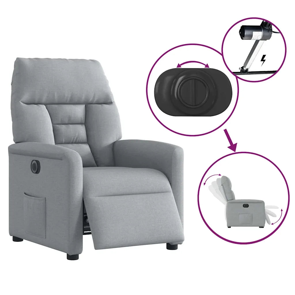 vidaXL Poltrona Elettrica Reclinabile Grigio Chiaro in Tessuto