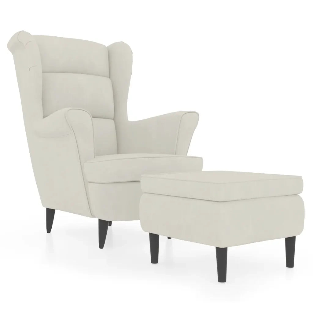 Poltrona con Schienale ad Ala con Poggiapiedi Crema in Vellutocod mxl 73616