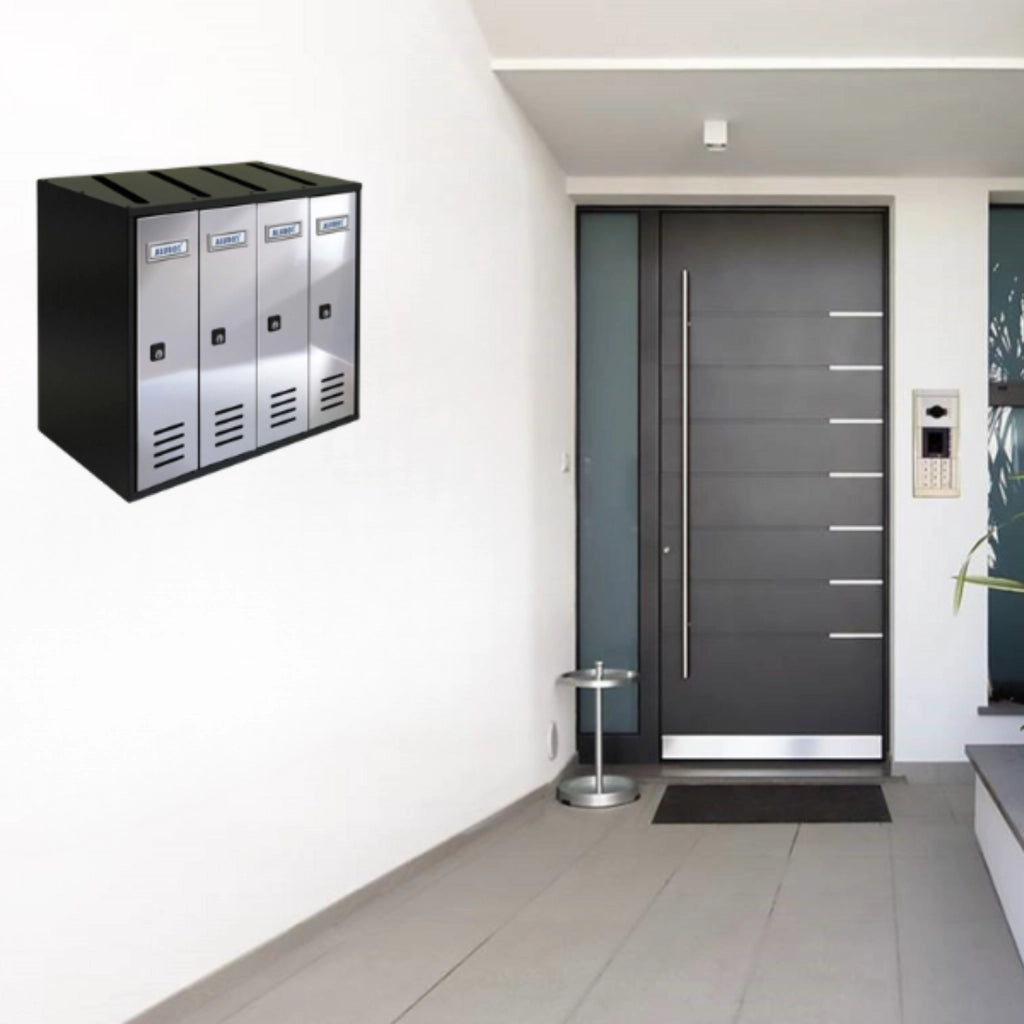 ALUBOX CUBO Cassette Postali Condominiali 4 Posti 38,5X43X25 Cm In Lamiera Zincata Cassetta Postale Condominiale Verticale Da Interno Ed Esterno Protetto COLORE: ANTRACITE E SPORTELLI INOX SPECCHIATO