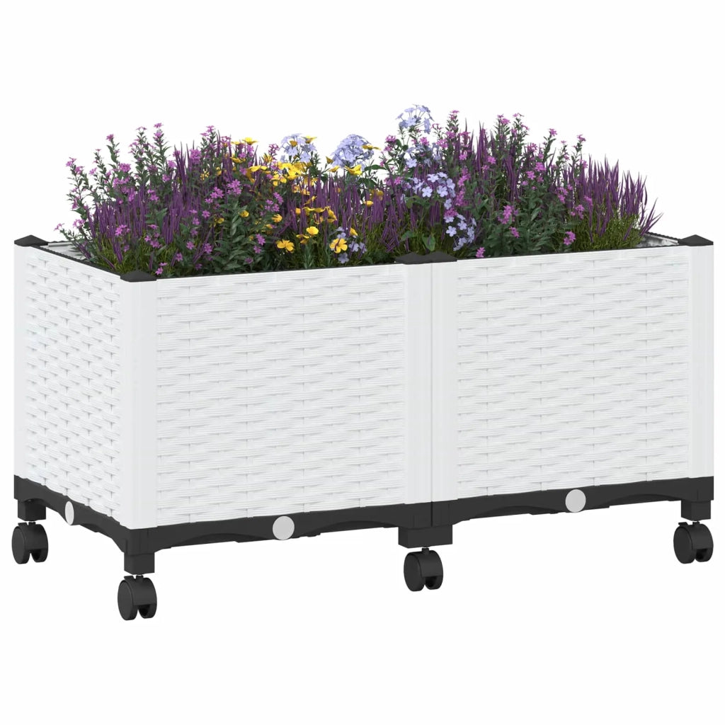 Vaso da Giardino con Ruote Bianco 80 x 40 x 48 cm PP 3422963