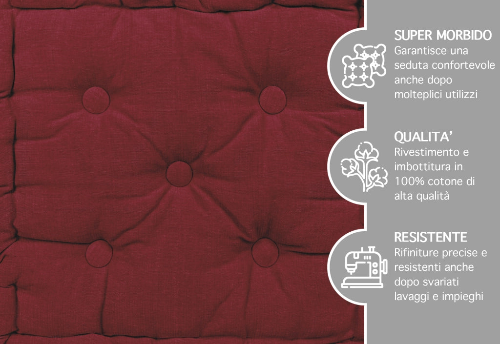 6 Pezzi Cuscini Sedia Quadrati Alti Mattonella Trapuntati 40x40 Cm Altezza 6 Cm Cuscino Spesso Cucina Interno Esterno Coprisedia Cuscino Da Pavimento Con Maniglia  Bordeaux